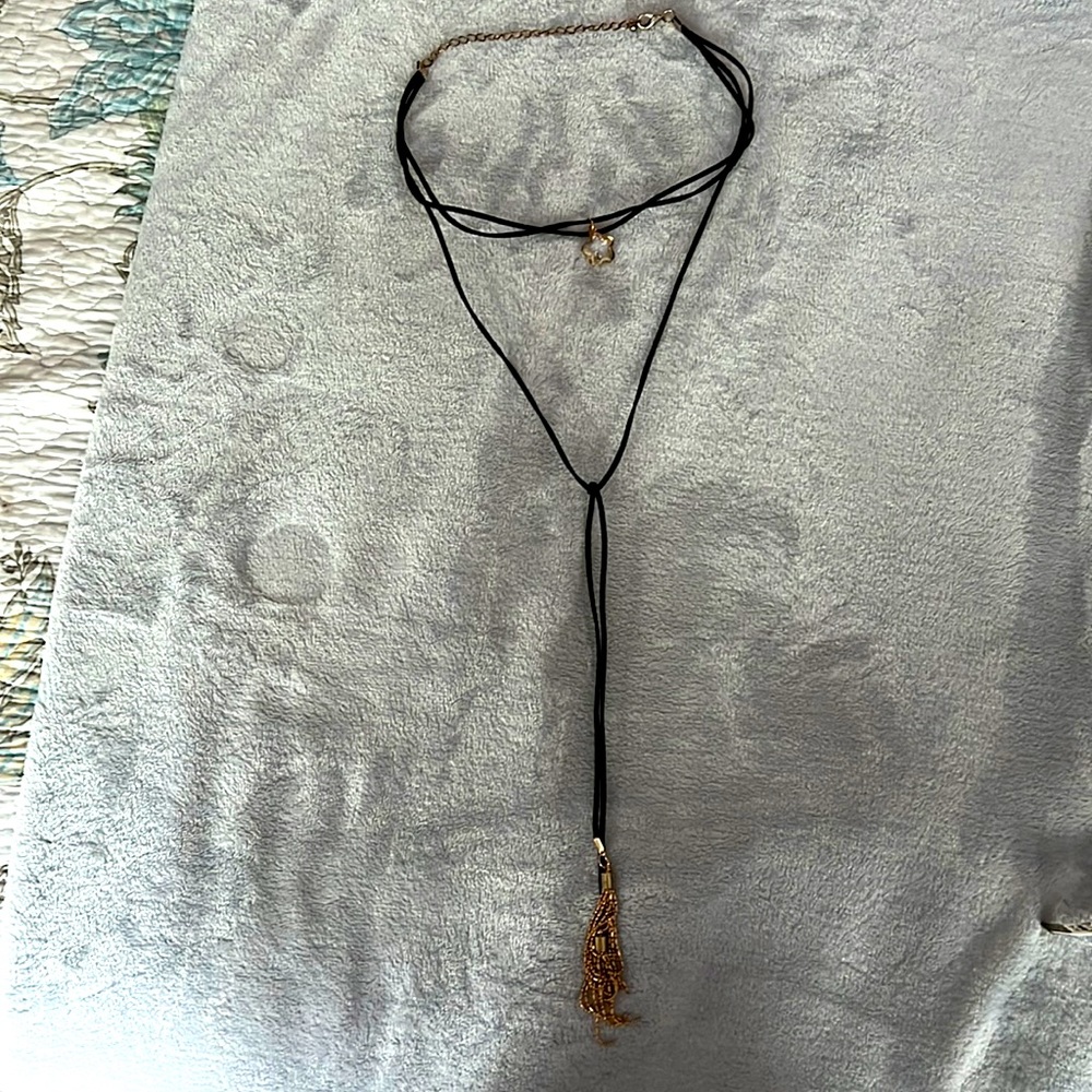 Leather Rope Drop Tassel Choker Necklace